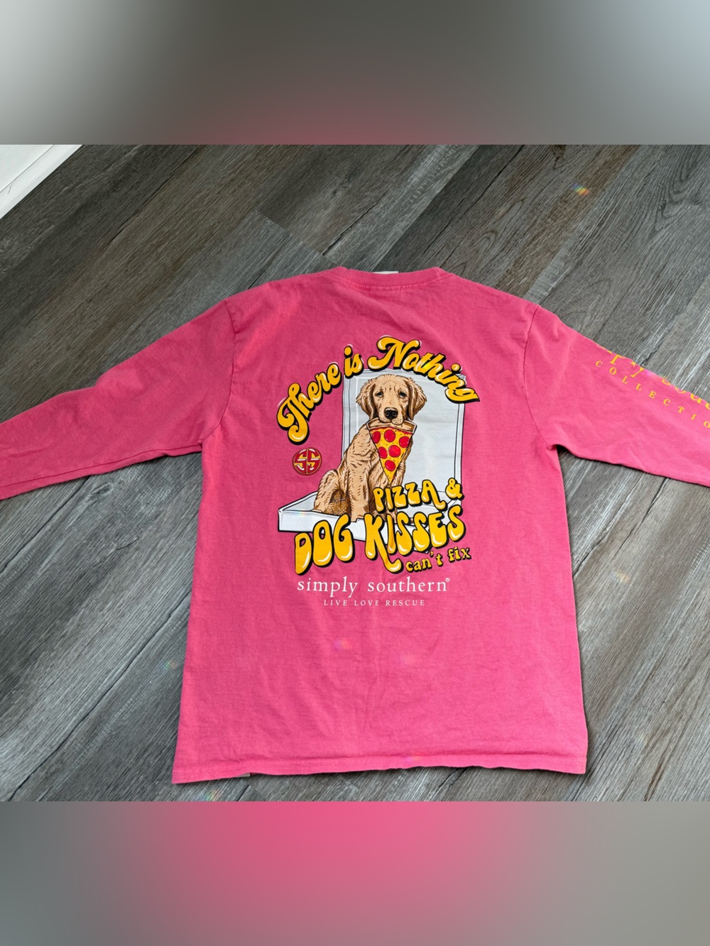 Simply Southern Pink Long-Sleeve Tee Dog Pizza Graphic Dog Lover Pink Size M